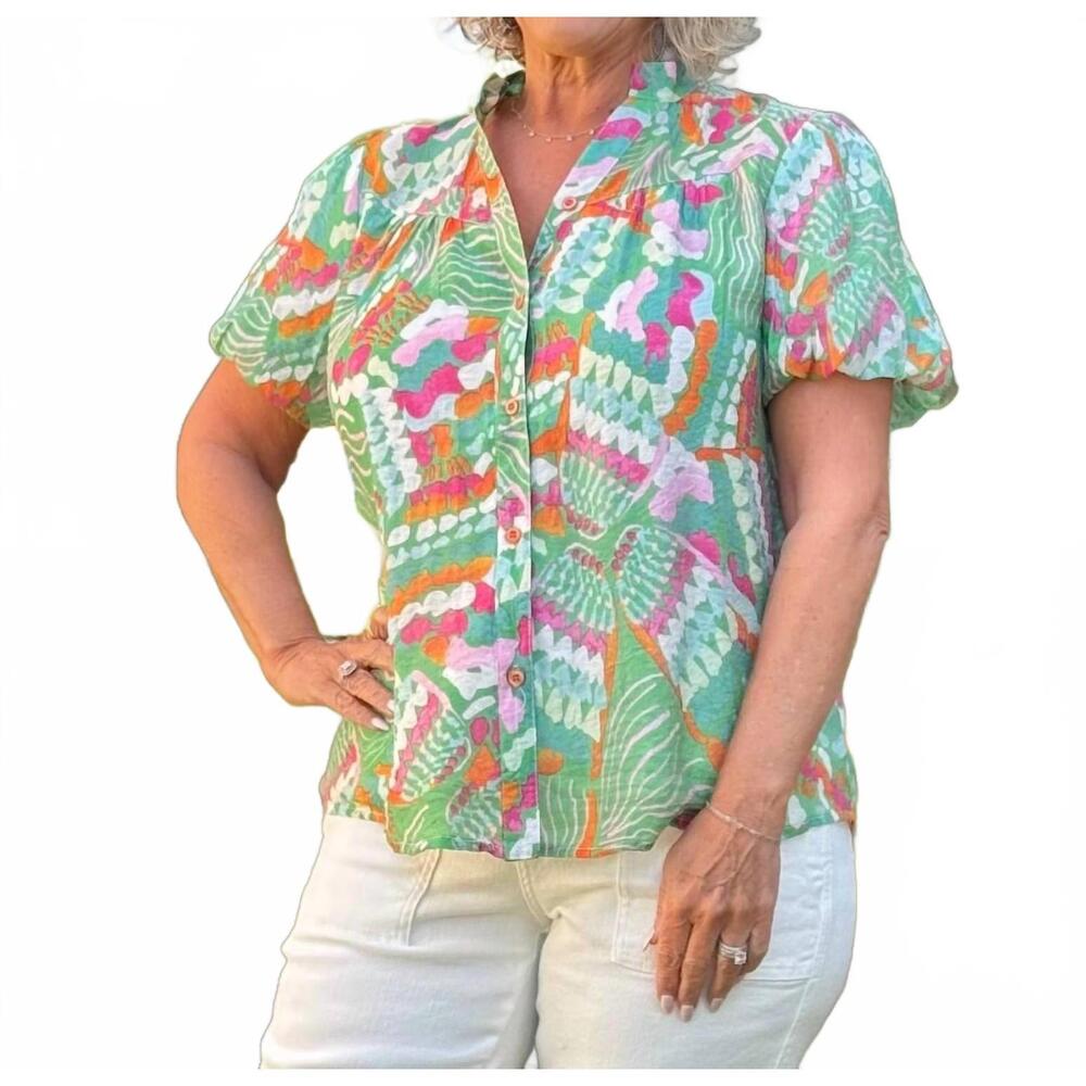 NEW SOUTHERN GRACE take me to the tropics top in green